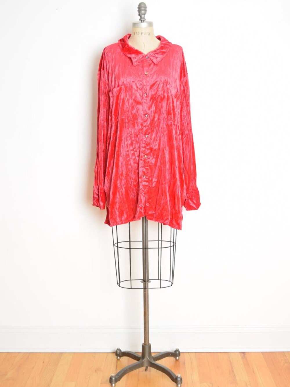 vintage 90s top red crushed velvet button up blouse shirt oversize plus size 3XL